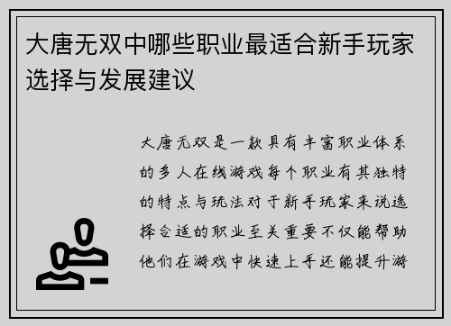 大唐无双中哪些职业最适合新手玩家选择与发展建议